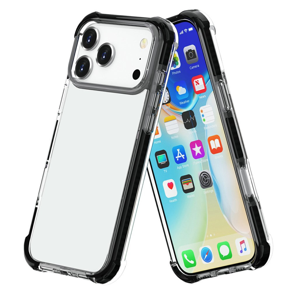 For iPhone 17 Pro Max Case Four Corners Anti Drop Clear TPU + TPE + PC Phone Cover - Black