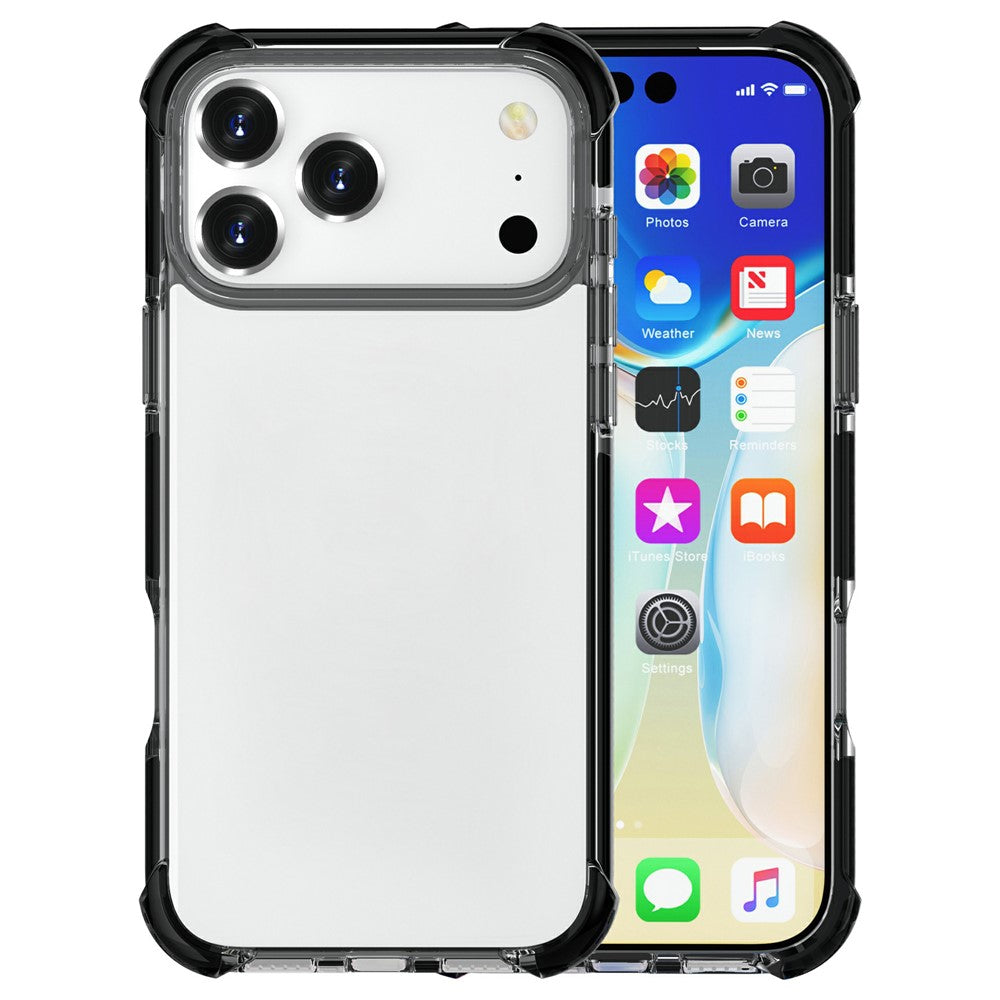 For iPhone 17 Pro Max Case Four Corners Anti Drop Clear TPU + TPE + PC Phone Cover - Black