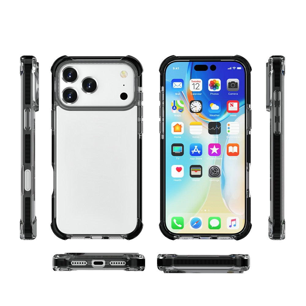 For iPhone 17 Pro Max Case Four Corners Anti Drop Clear TPU + TPE + PC Phone Cover - Black