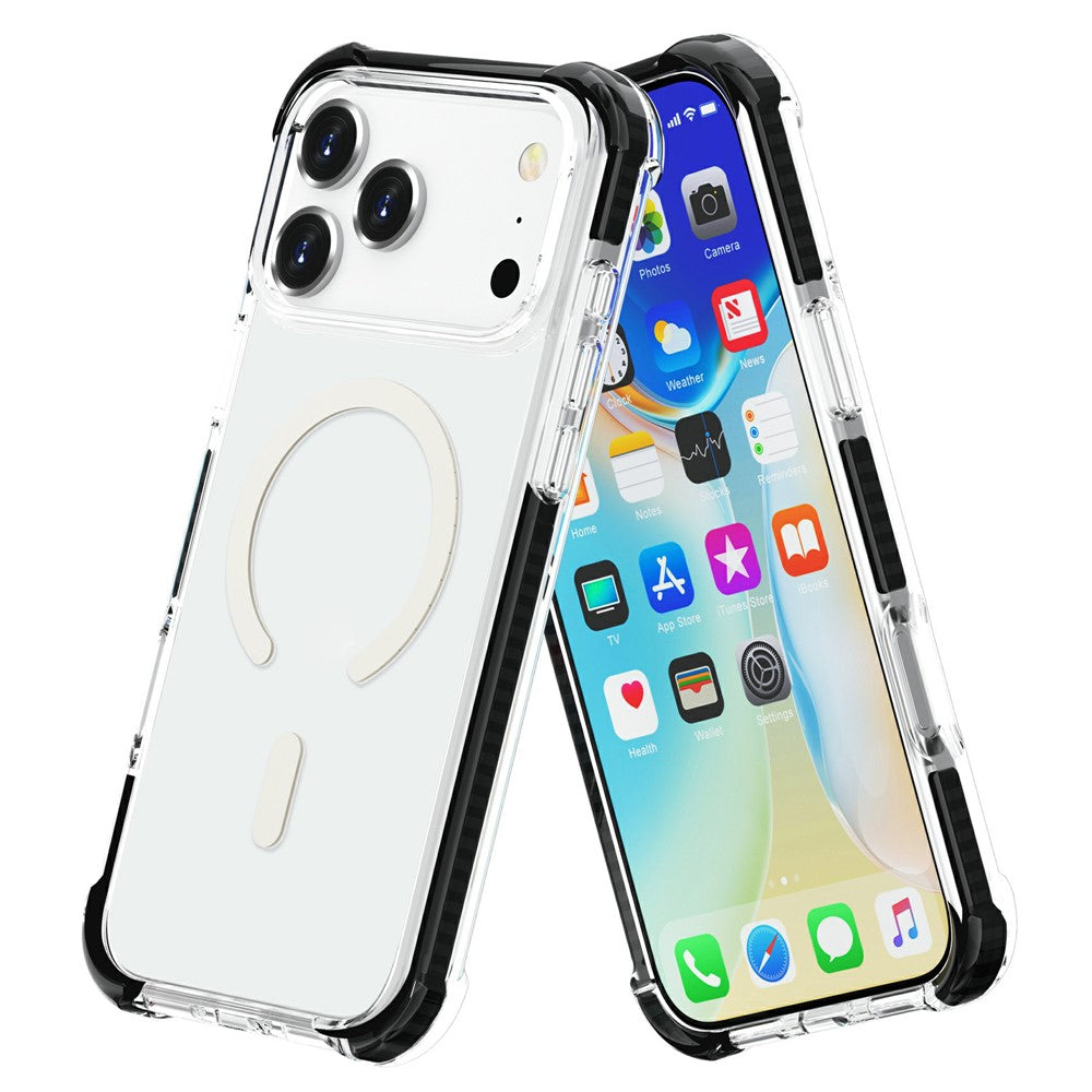 For iPhone 17 Pro Max Case Compatible with MagSafe Reinforced Corners TPU + Acrylic + TPE Phone Cover - Clear + Black