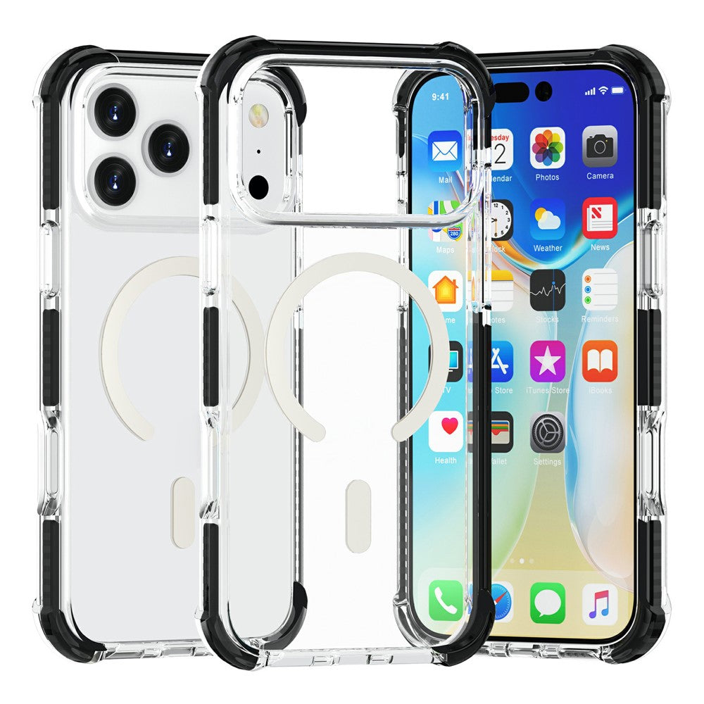 For iPhone 17 Pro Max Case Compatible with MagSafe Reinforced Corners TPU + Acrylic + TPE Phone Cover - Clear + Black