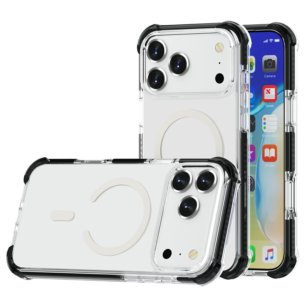 For iPhone 17 Pro Max Case Compatible with MagSafe Reinforced Corners TPU + Acrylic + TPE Phone Cover - Clear + Black