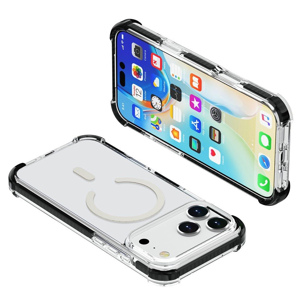 For iPhone 17 Pro Max Case Compatible with MagSafe Reinforced Corners TPU + Acrylic + TPE Phone Cover - Clear + Black