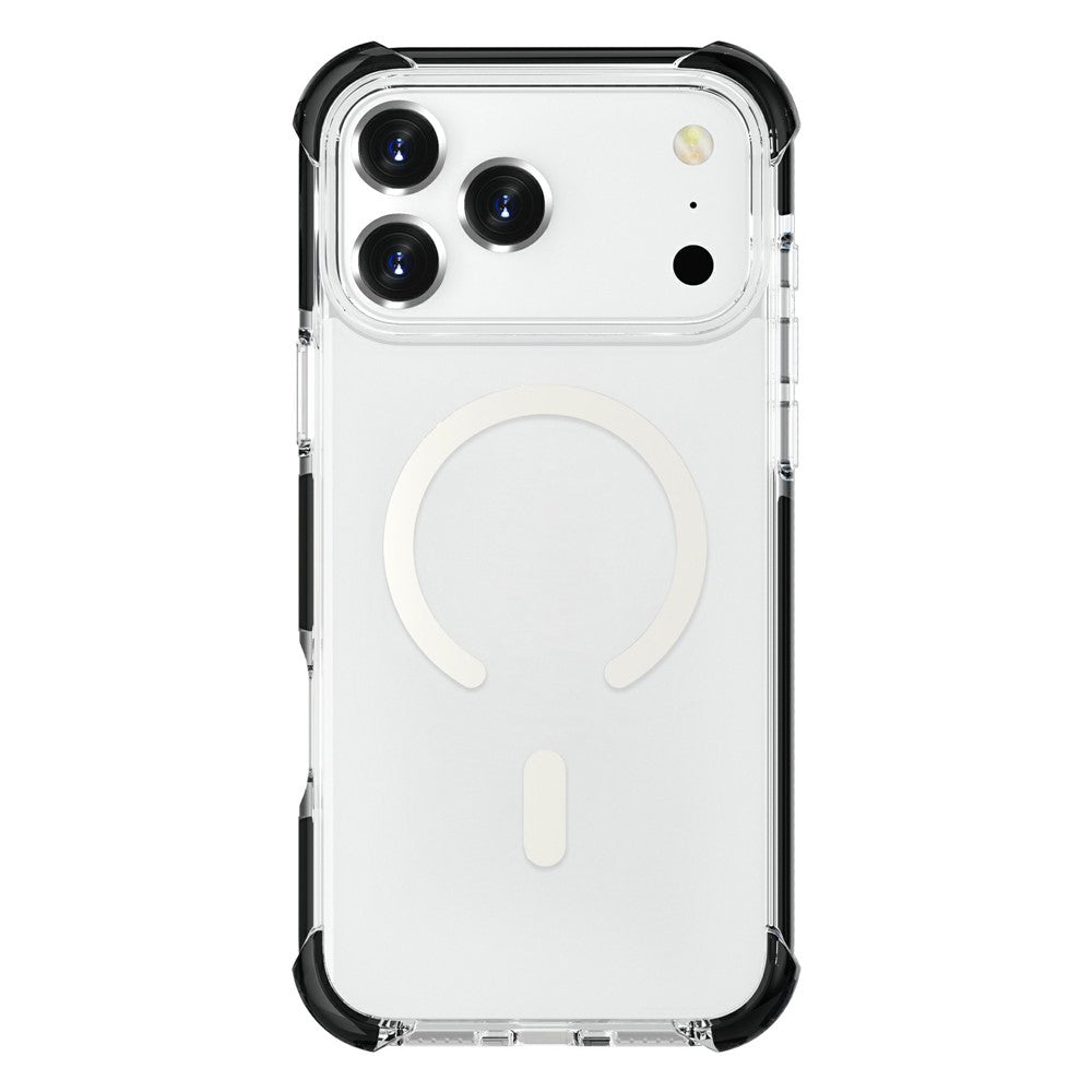 For iPhone 17 Pro Max Case Compatible with MagSafe Reinforced Corners TPU + Acrylic + TPE Phone Cover - Clear + Black