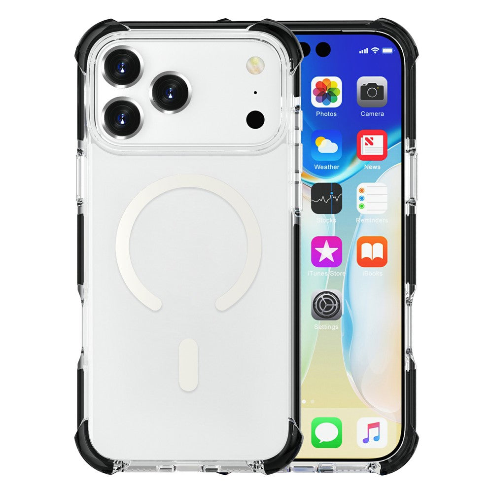 For iPhone 17 Pro Max Case Compatible with MagSafe Reinforced Corners TPU + Acrylic + TPE Phone Cover - Clear + Black