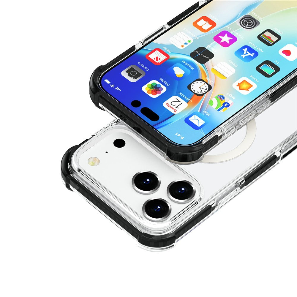 For iPhone 17 Pro Max Case Compatible with MagSafe Reinforced Corners TPU + Acrylic + TPE Phone Cover - Clear + Black
