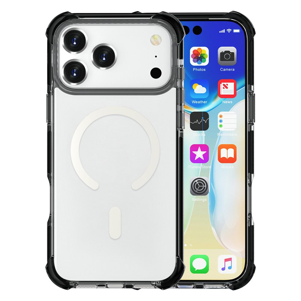 For iPhone 17 Pro Max Case Compatible with MagSafe Reinforced Corners TPU + Acrylic + TPE Phone Cover - Black