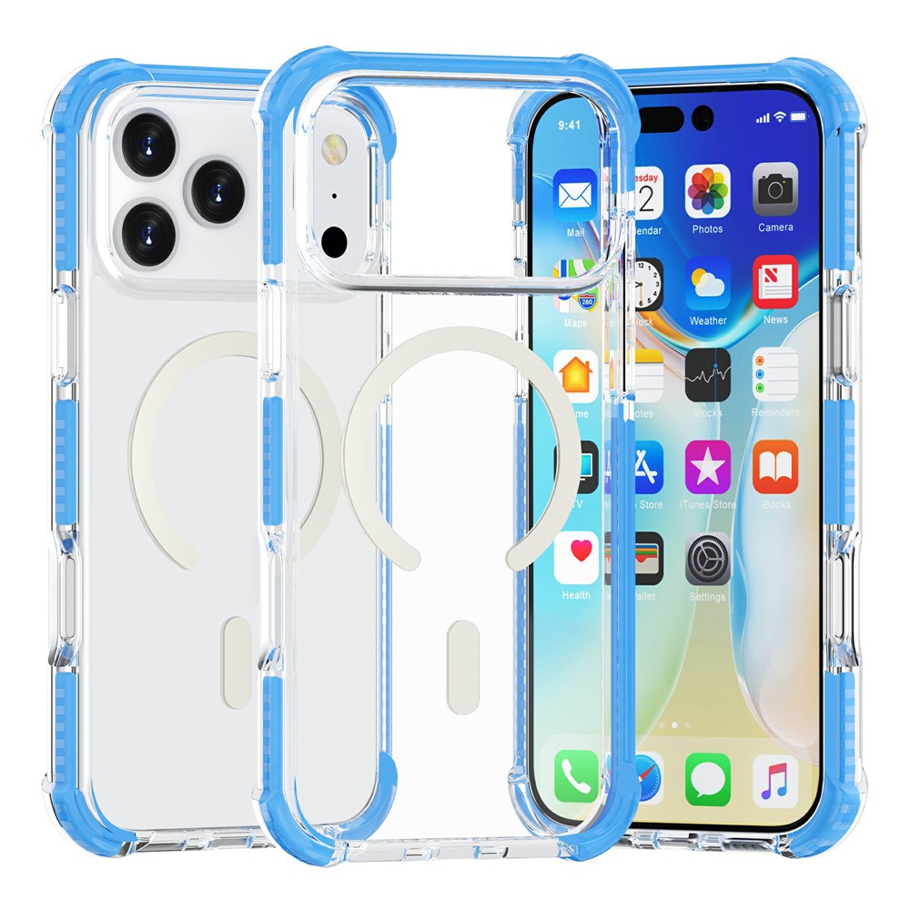 For iPhone 17 Pro Max Case Compatible with MagSafe Reinforced Corners TPU + Acrylic + TPE Phone Cover - Blue