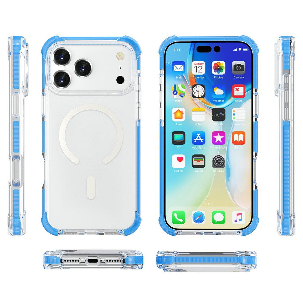 For iPhone 17 Pro Max Case Compatible with MagSafe Reinforced Corners TPU + Acrylic + TPE Phone Cover - Blue