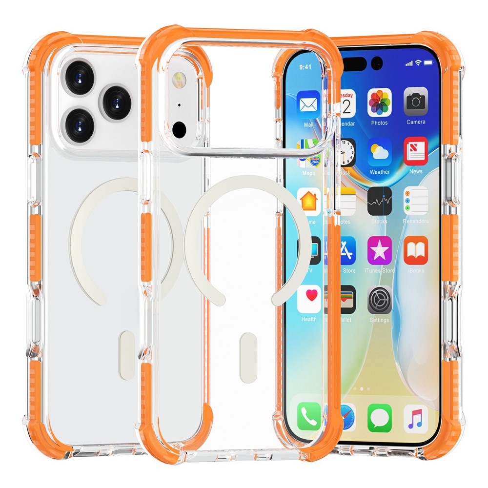 For iPhone 17 Pro Max Case Compatible with MagSafe Reinforced Corners TPU + Acrylic + TPE Phone Cover - Orange