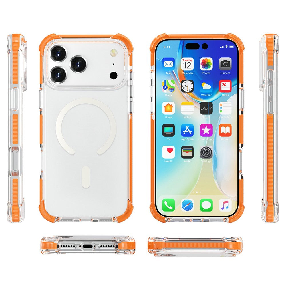 For iPhone 17 Pro Max Case Compatible with MagSafe Reinforced Corners TPU + Acrylic + TPE Phone Cover - Orange