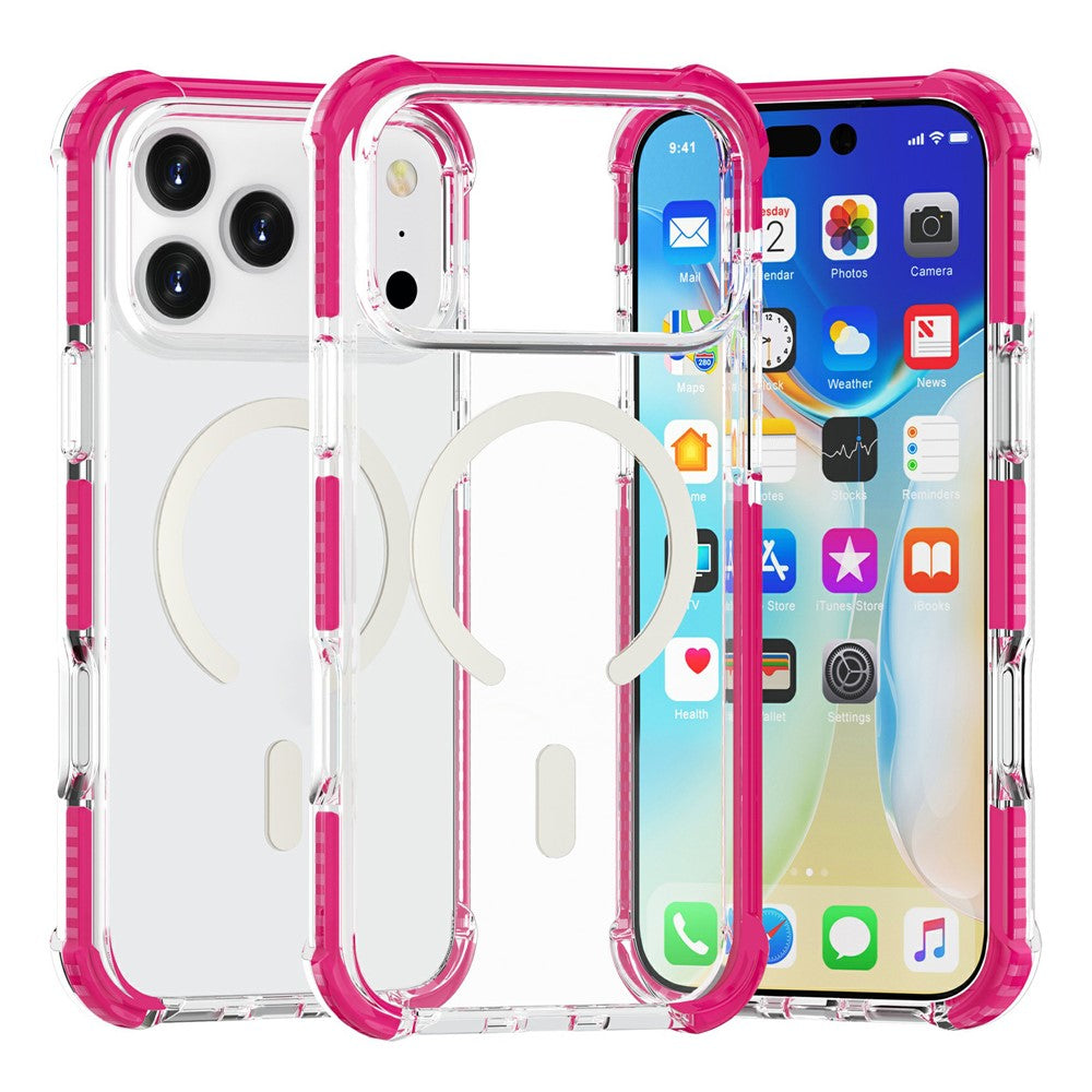 For iPhone 17 Pro Max Case Compatible with MagSafe Reinforced Corners TPU + Acrylic + TPE Phone Cover - Rose