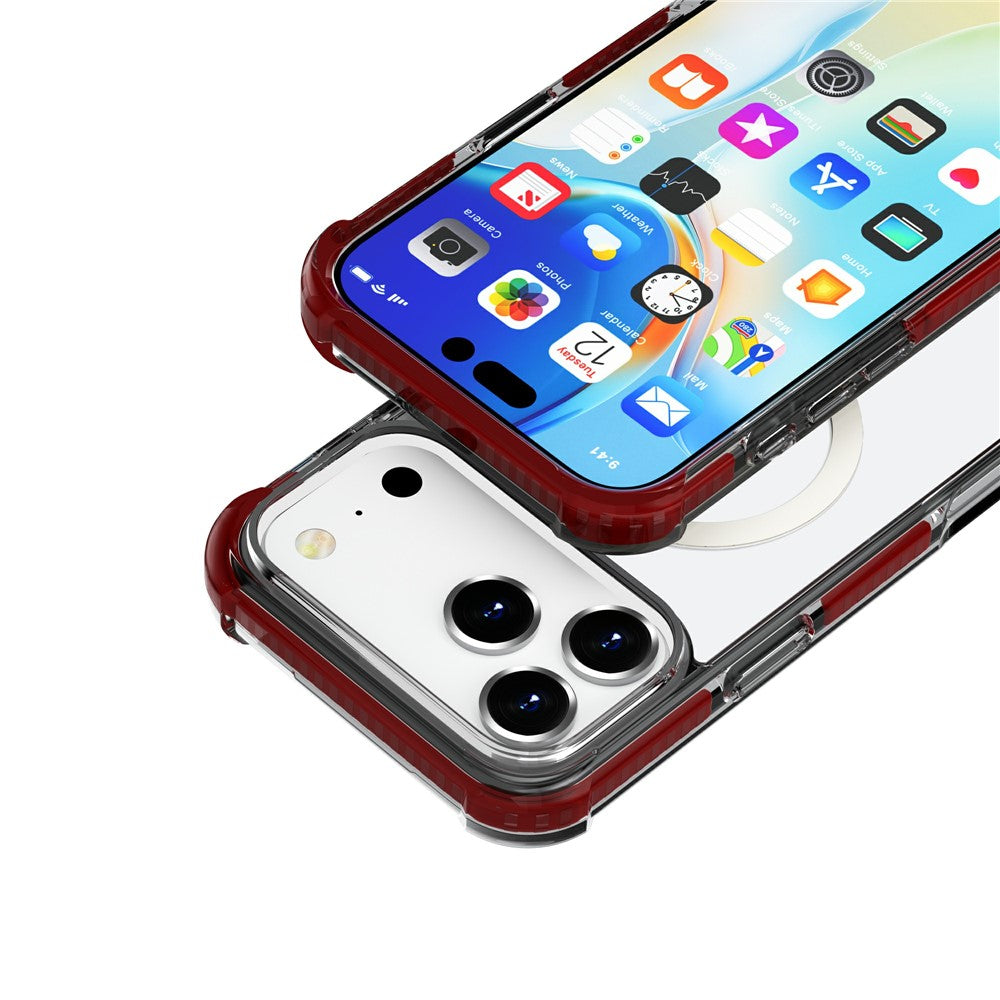 For iPhone 17 Pro Max Case Compatible with MagSafe Reinforced Corners TPU + Acrylic + TPE Phone Cover - Wine Red