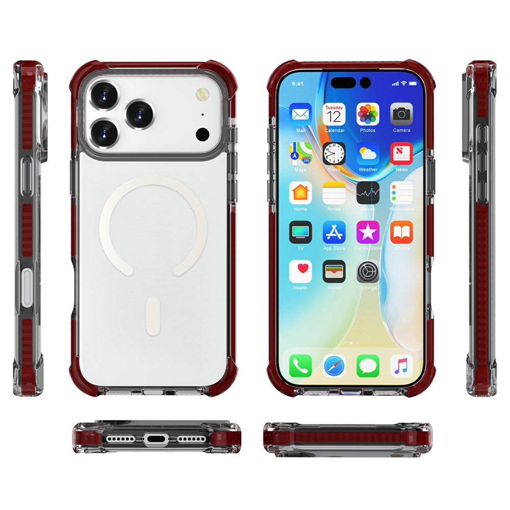 For iPhone 17 Pro Max Case Compatible with MagSafe Reinforced Corners TPU + Acrylic + TPE Phone Cover - Wine Red