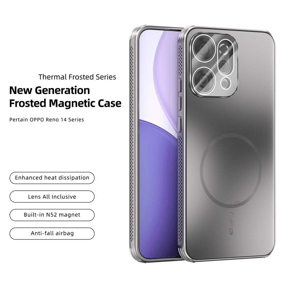 ABEEL For Oppo Reno14 Pro 5G (Global) Case Compatible with MagSafe TPU PC Cooling Matte Phone Back Cover with Lens Film - Titanium Grey