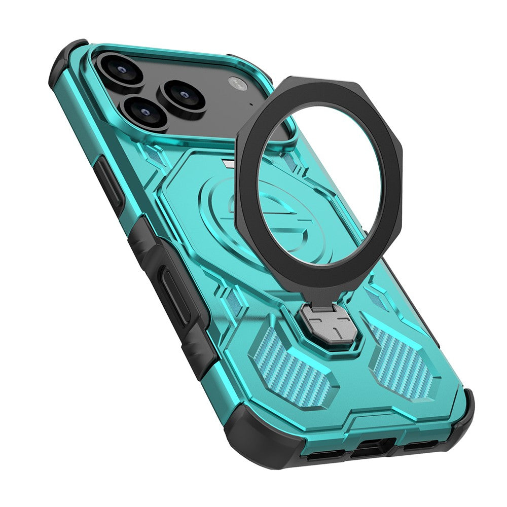For iPhone 17 Pro Max Magnetic Case Rotating Metal Kickstand Shockproof PC + TPU Phone Back Cover - Baby Blue