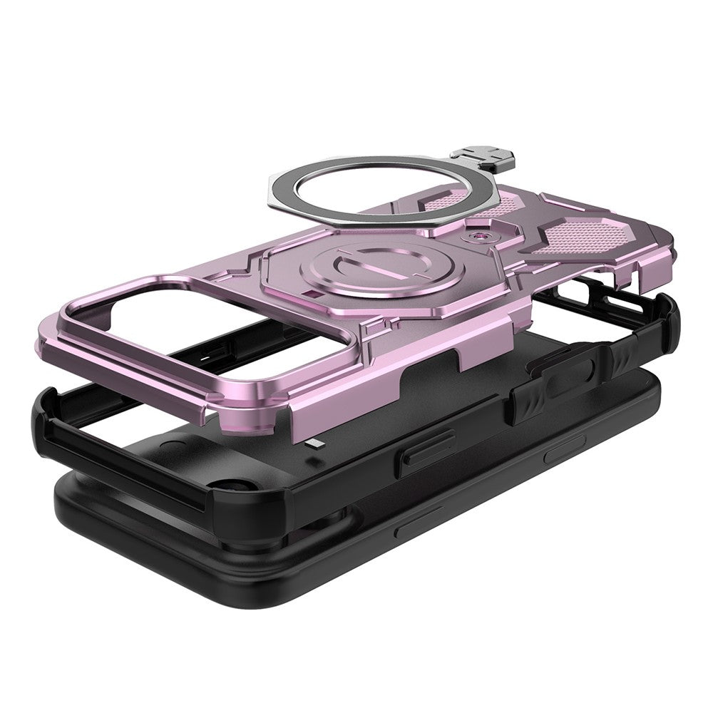For iPhone 17 Pro Max Magnetic Case Rotating Metal Kickstand Shockproof PC + TPU Phone Back Cover - Pink