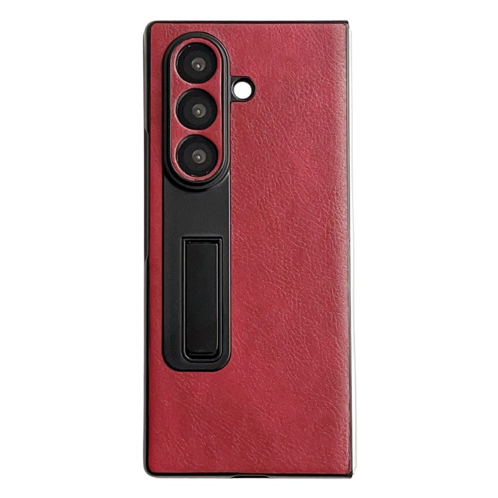 For Samsung Galaxy Z Fold7 5G Case Kickstand Leather Coated PC Folding Phone Cover - Red