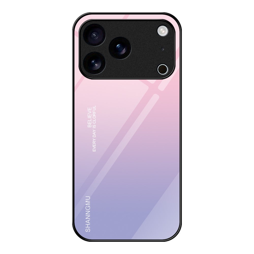 For iPhone 17 Pro Max Case Tempered Glass + PC + TPU Phone Protector Pattern Printing - Gradient Pink Purple