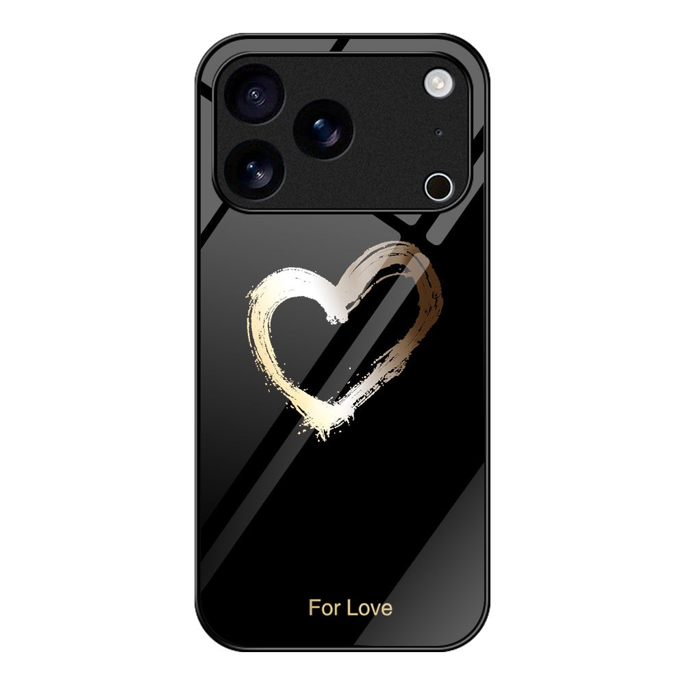 For iPhone 17 Pro Max Case Tempered Glass + PC + TPU Phone Protector Pattern Printing - Love / Black