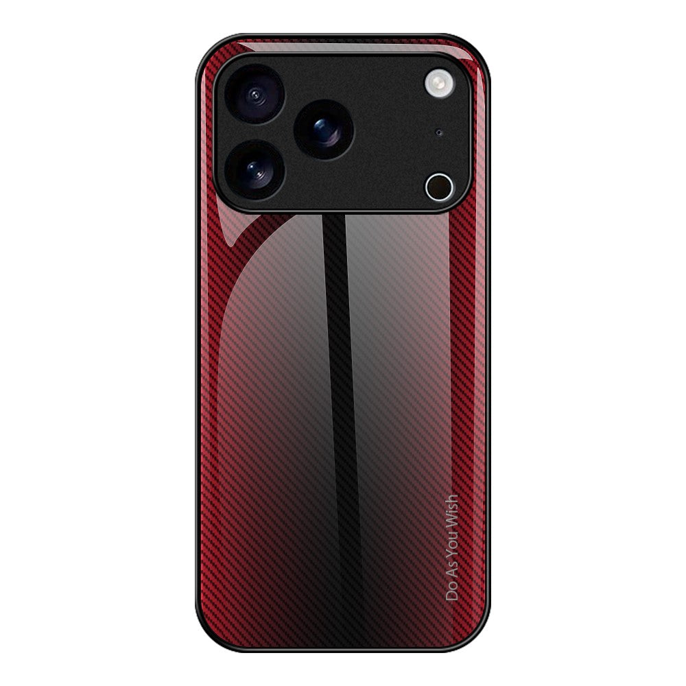 For iPhone 17 Pro Max Case Carbon Fiber Texture Tempered Glass+TPU Phone Cover - Red