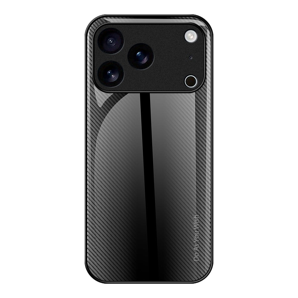 For iPhone 17 Pro Max Case Carbon Fiber Texture Tempered Glass+TPU Phone Cover - Black