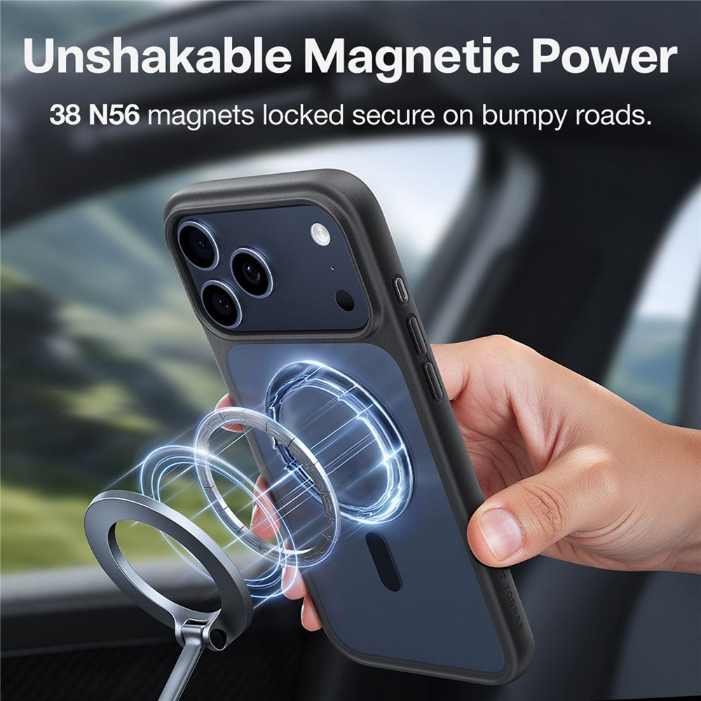 TORRAS For iPhone 17 Pro Max Case Magnetic Matte PC + TPU Phone Cover - Black