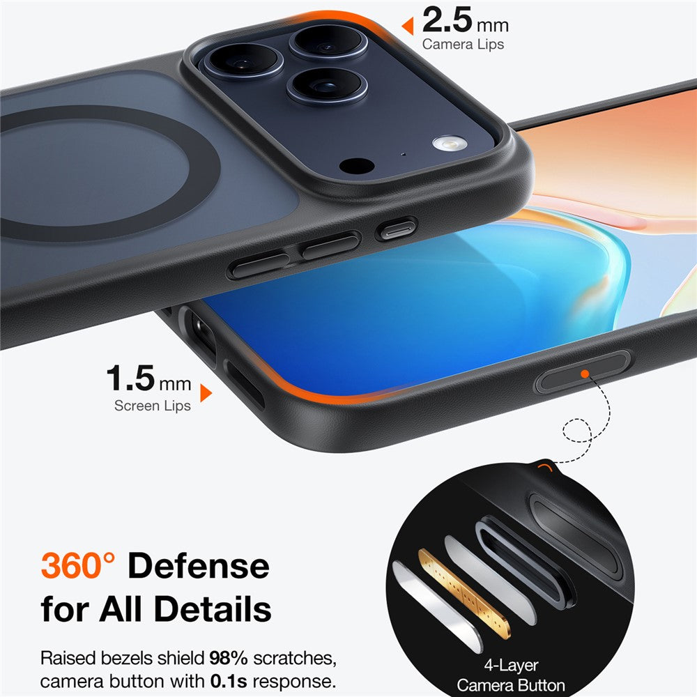TORRAS For iPhone 17 Pro Max Case Magnetic Matte PC + TPU Phone Cover - Black