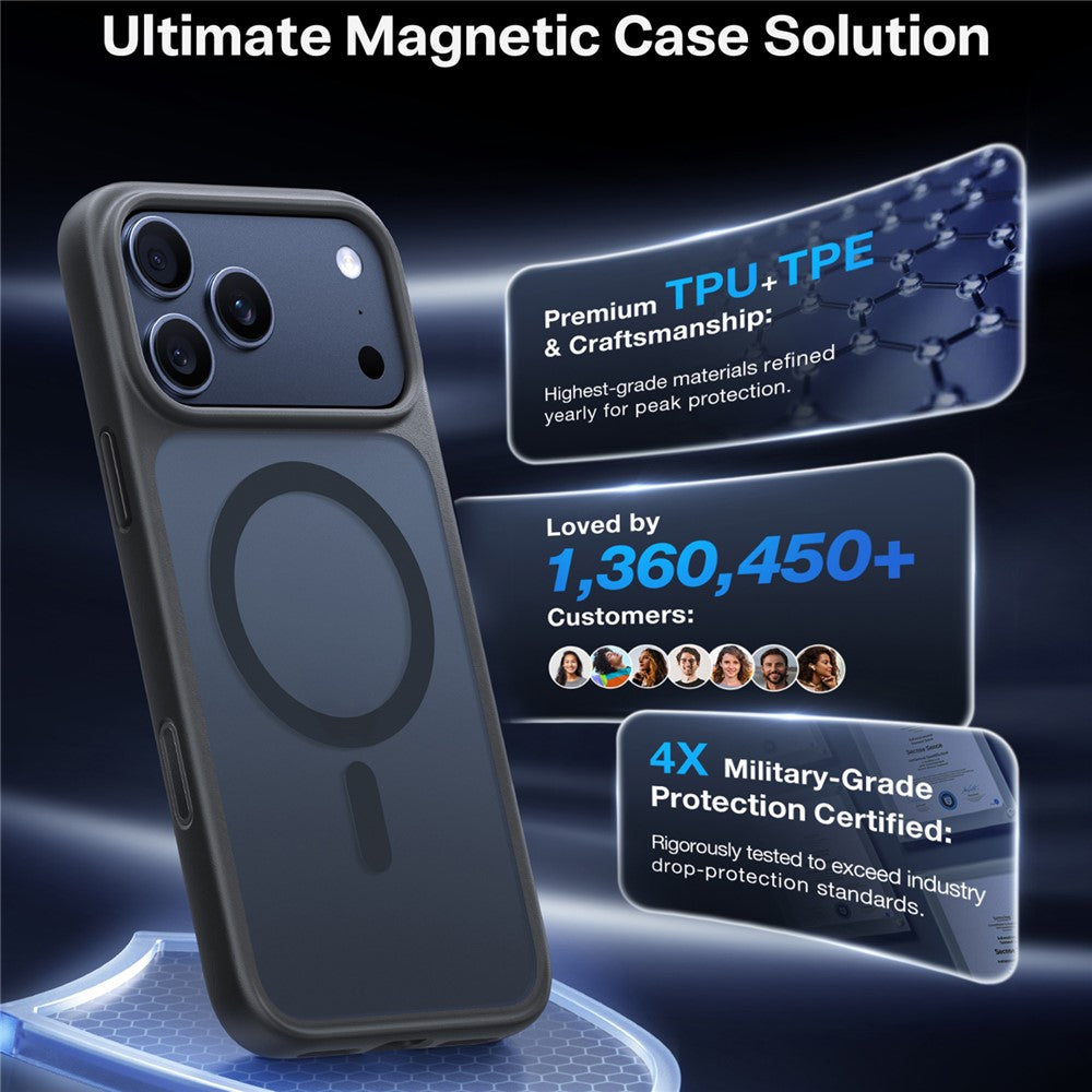 TORRAS For iPhone 17 Pro Max Case Magnetic Matte PC + TPU Phone Cover - Black
