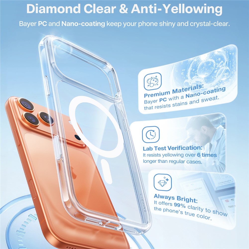 TORRAS For iPhone 17 Pro Max Case Magnetic Matte PC + TPU Phone Cover - Transparent