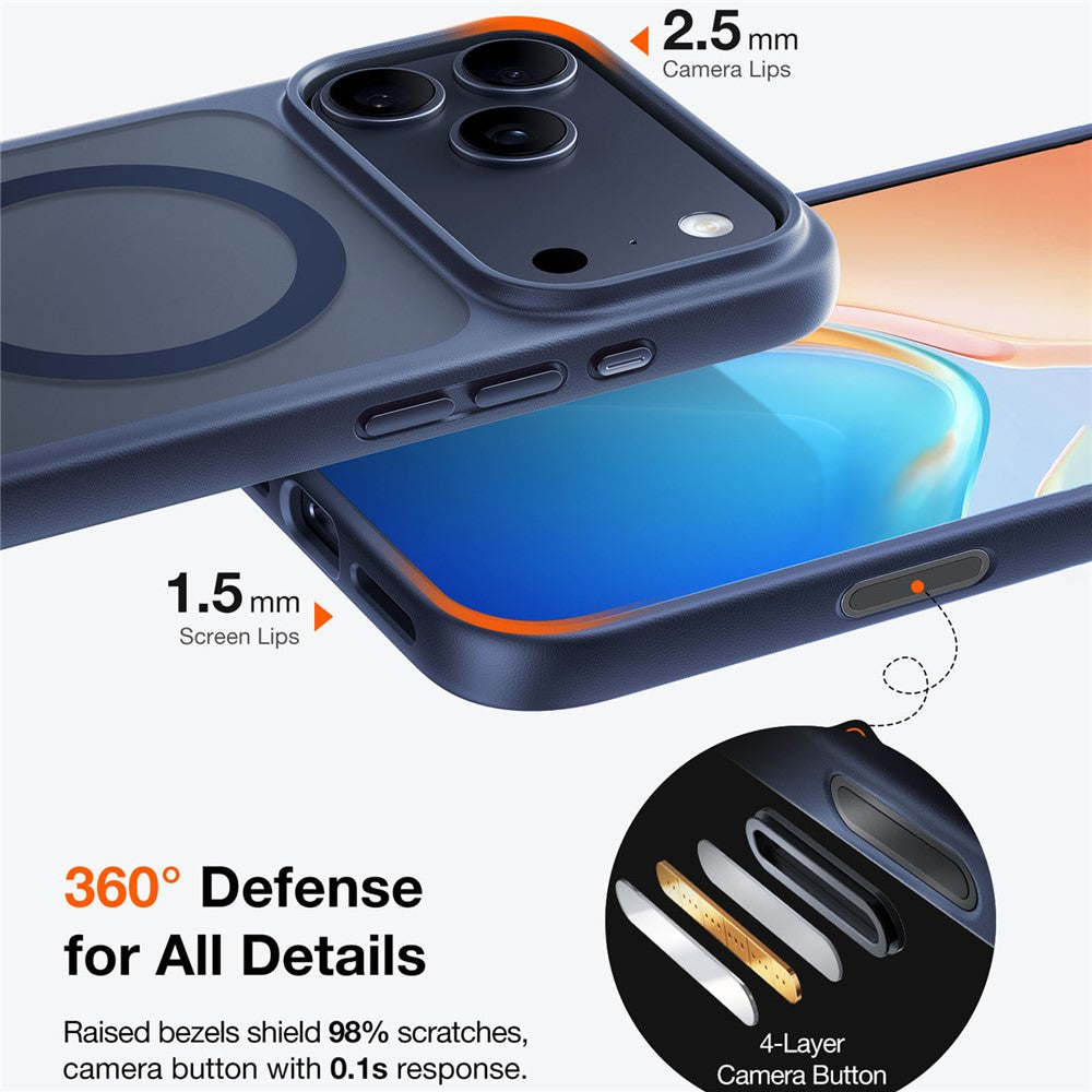 TORRAS For iPhone 17 Pro Max Case Magnetic Matte PC + TPU Phone Cover - Dark Blue