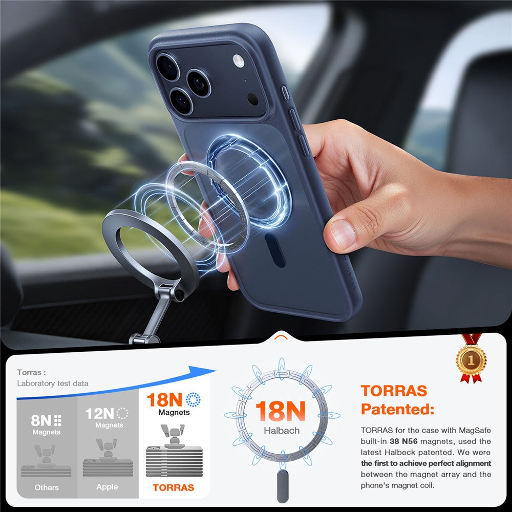 TORRAS For iPhone 17 Pro Max Case Magnetic Matte PC + TPU Phone Cover - Dark Blue