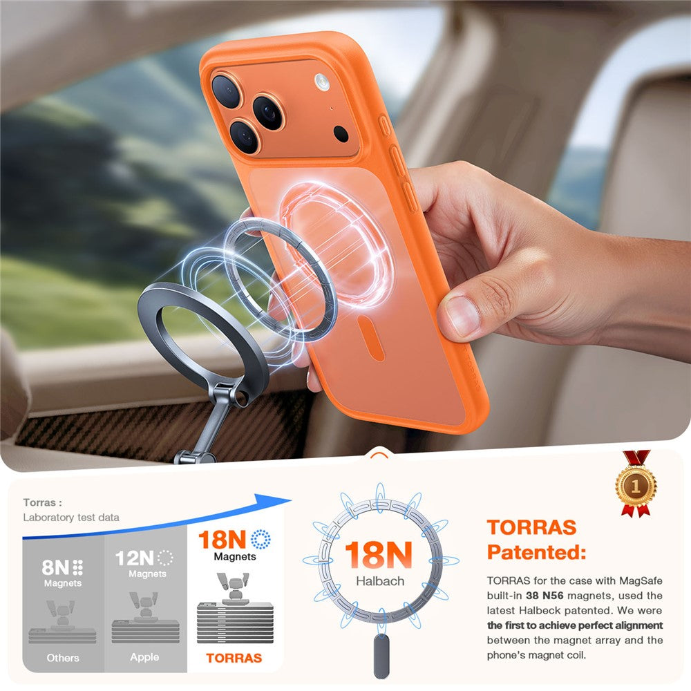 TORRAS For iPhone 17 Pro Max Case Magnetic Matte PC + TPU Phone Cover - Orange