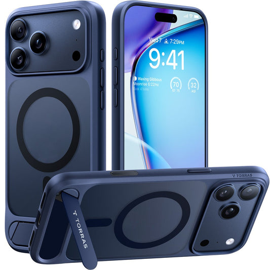TORRAS For iPhone 17 Pro Max Case Kickstand TPU + PC Phone Cover Compatible with MagSafe - Dark Blue