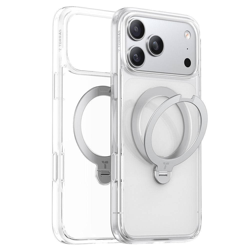 TORRAS For iPhone 17 Pro Max Case Magnetic Rotating Kickstand PC + TPU Phone Cover - Transparent