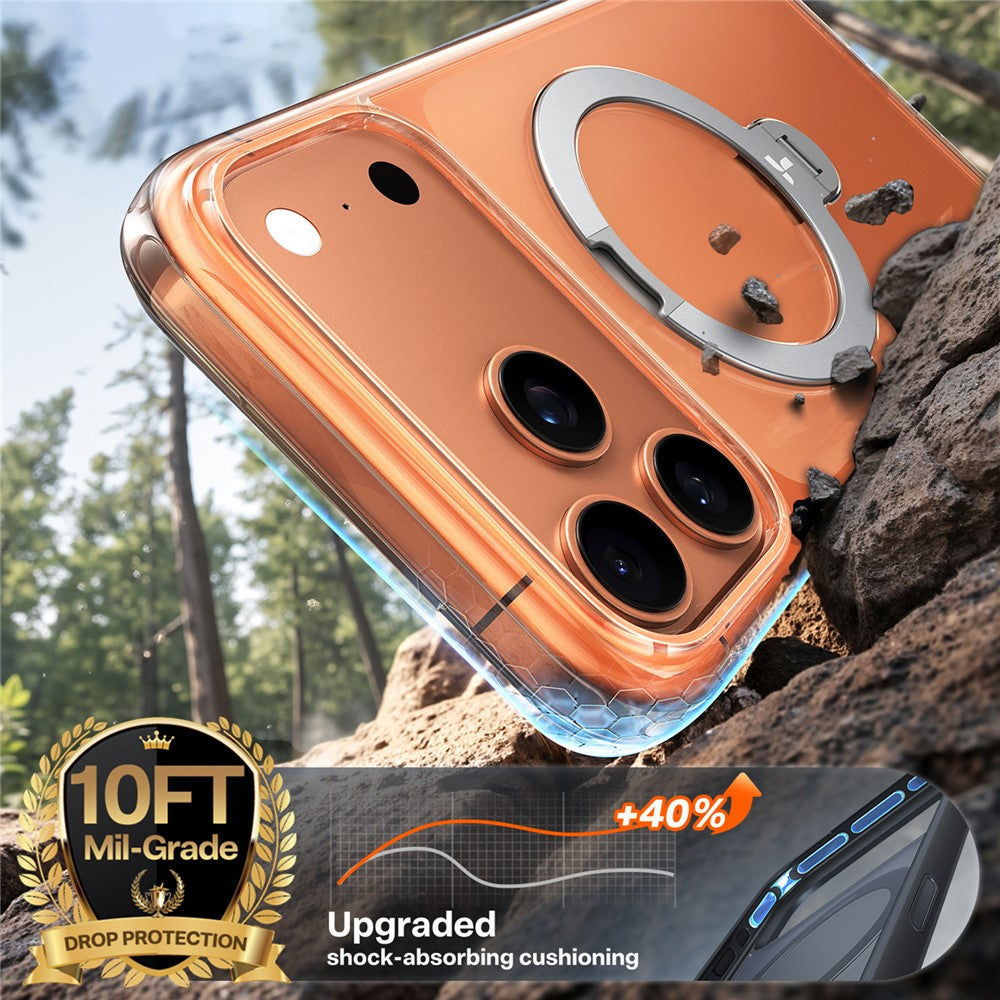 TORRAS For iPhone 17 Pro Max Case Magnetic Rotating Kickstand PC + TPU Phone Cover - Transparent