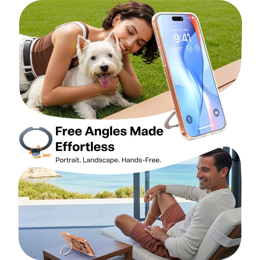 TORRAS For iPhone 17 Pro Max Case Magnetic Rotating Kickstand PC + TPU Phone Cover - Transparent