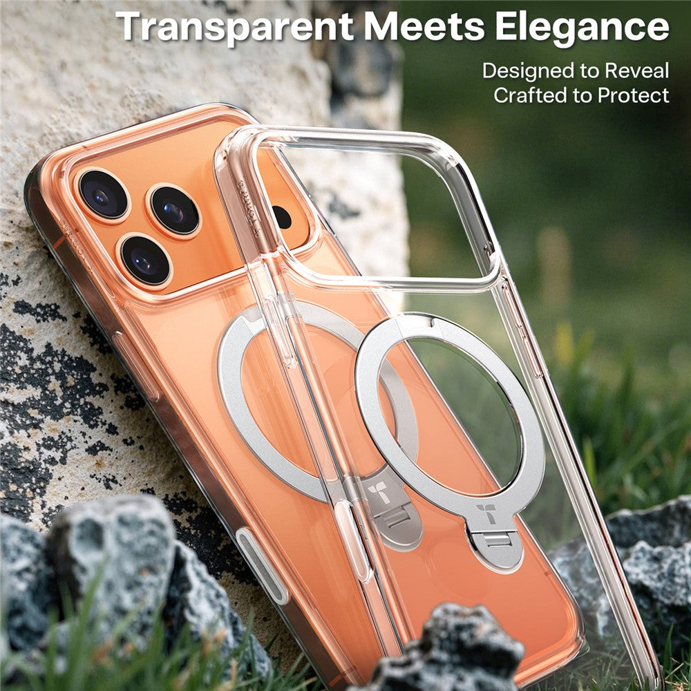 TORRAS For iPhone 17 Pro Max Case Magnetic Rotating Kickstand PC + TPU Phone Cover - Transparent