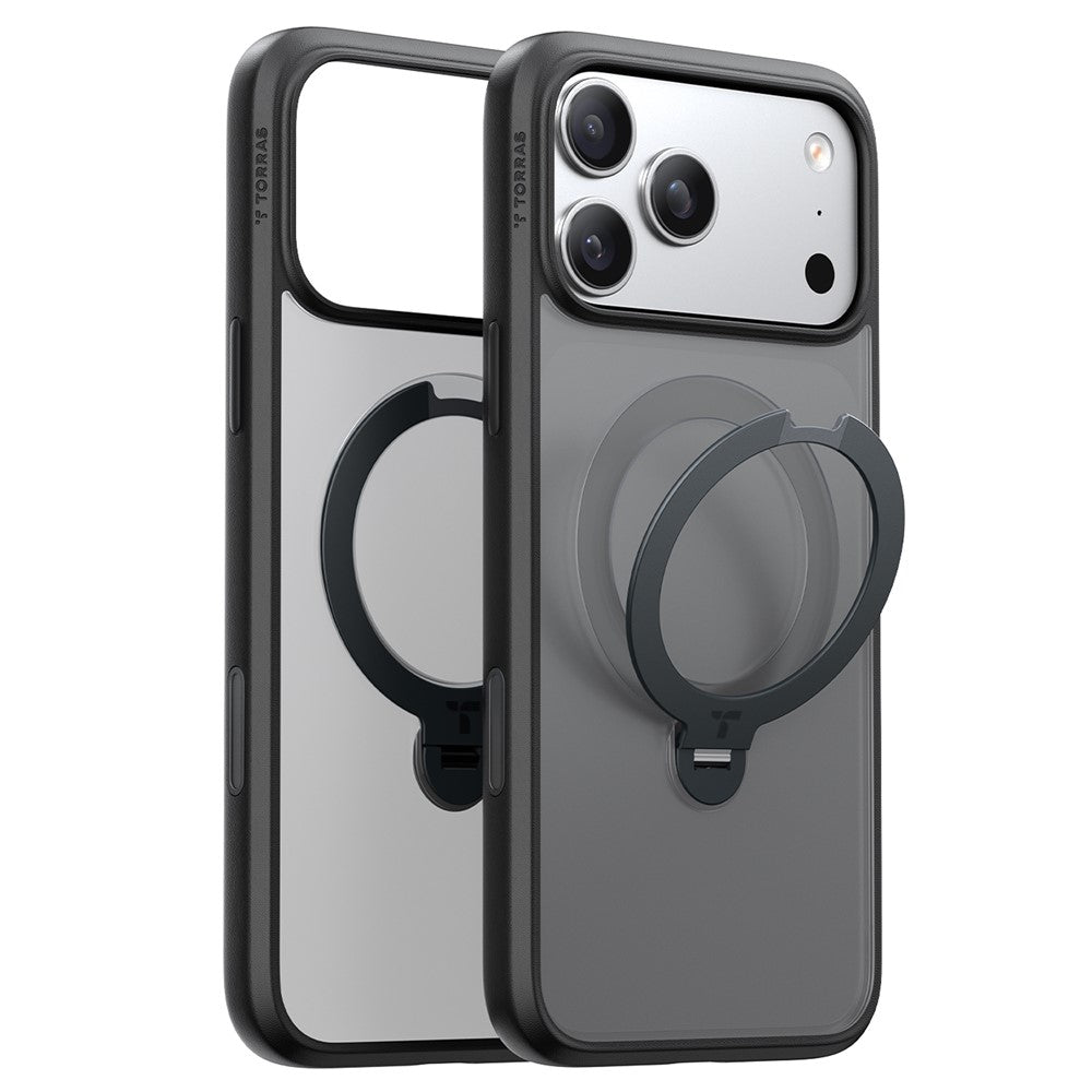 TORRAS For iPhone 17 Pro Max Case Magnetic Rotating Kickstand PC + TPU Phone Cover - Black
