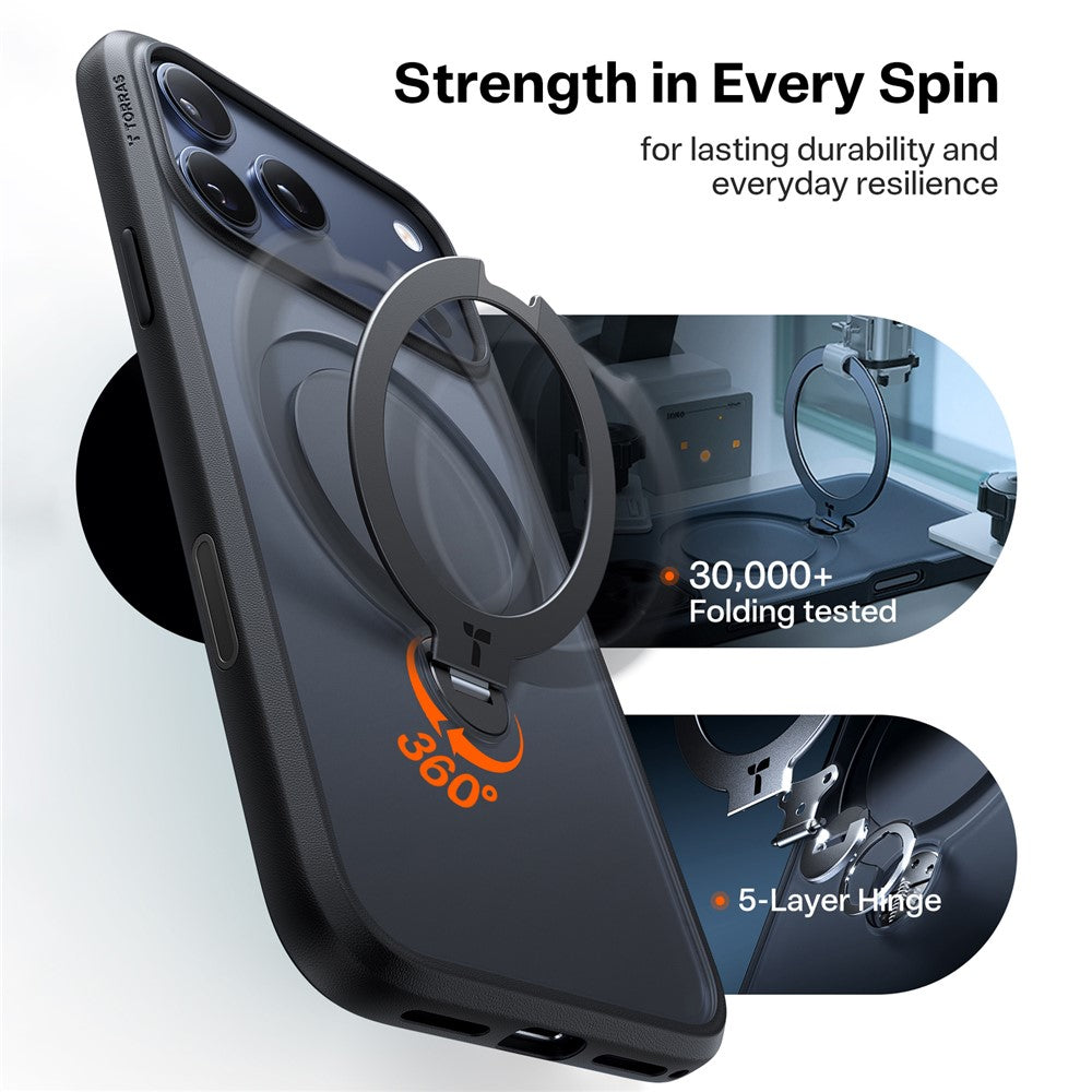 TORRAS For iPhone 17 Pro Max Case Magnetic Rotating Kickstand PC + TPU Phone Cover - Black