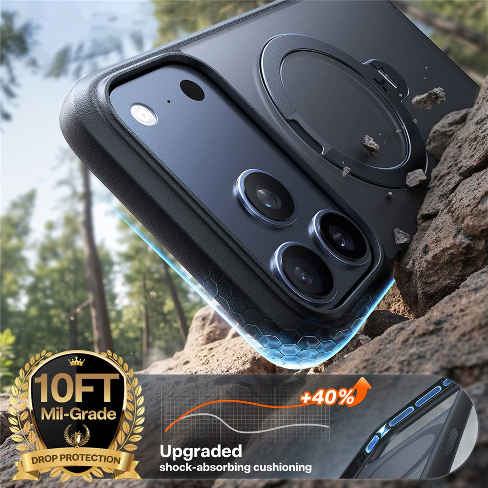 TORRAS For iPhone 17 Pro Max Case Magnetic Rotating Kickstand PC + TPU Phone Cover - Black