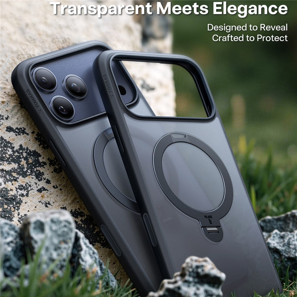 TORRAS For iPhone 17 Pro Max Case Magnetic Rotating Kickstand PC + TPU Phone Cover - Black