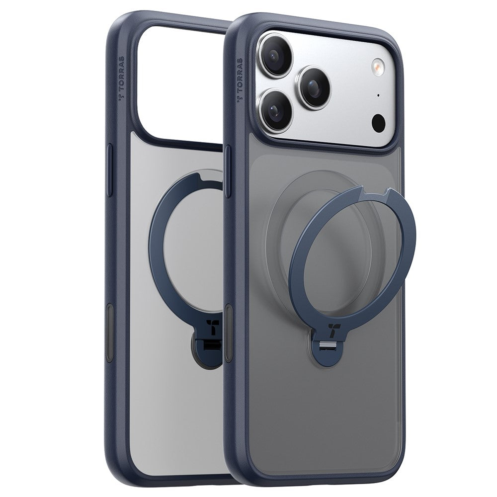 TORRAS For iPhone 17 Pro Max Case Magnetic Rotating Kickstand PC + TPU Phone Cover - Dark Blue