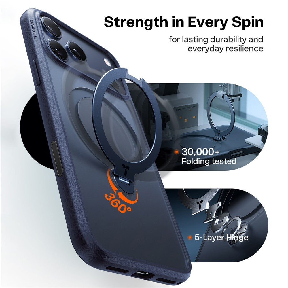 TORRAS For iPhone 17 Pro Max Case Magnetic Rotating Kickstand PC + TPU Phone Cover - Dark Blue