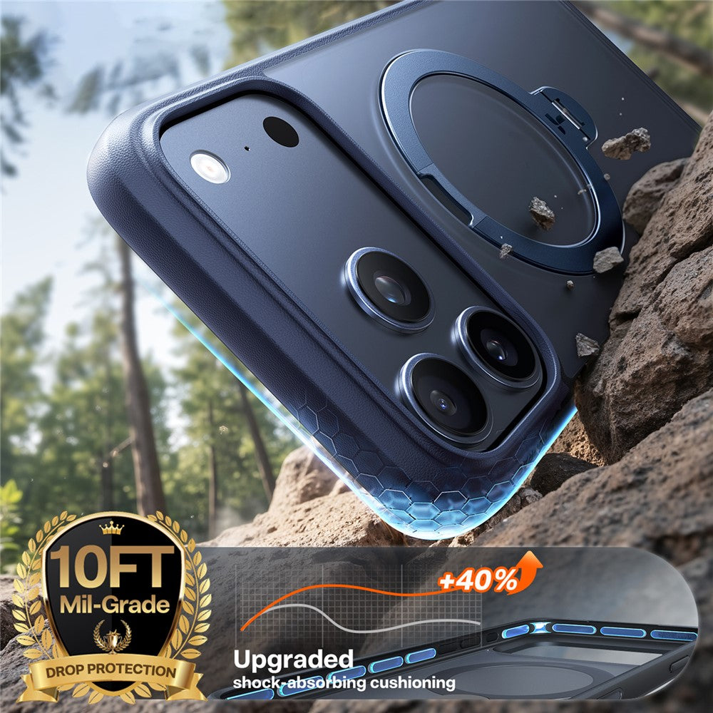 TORRAS For iPhone 17 Pro Max Case Magnetic Rotating Kickstand PC + TPU Phone Cover - Dark Blue