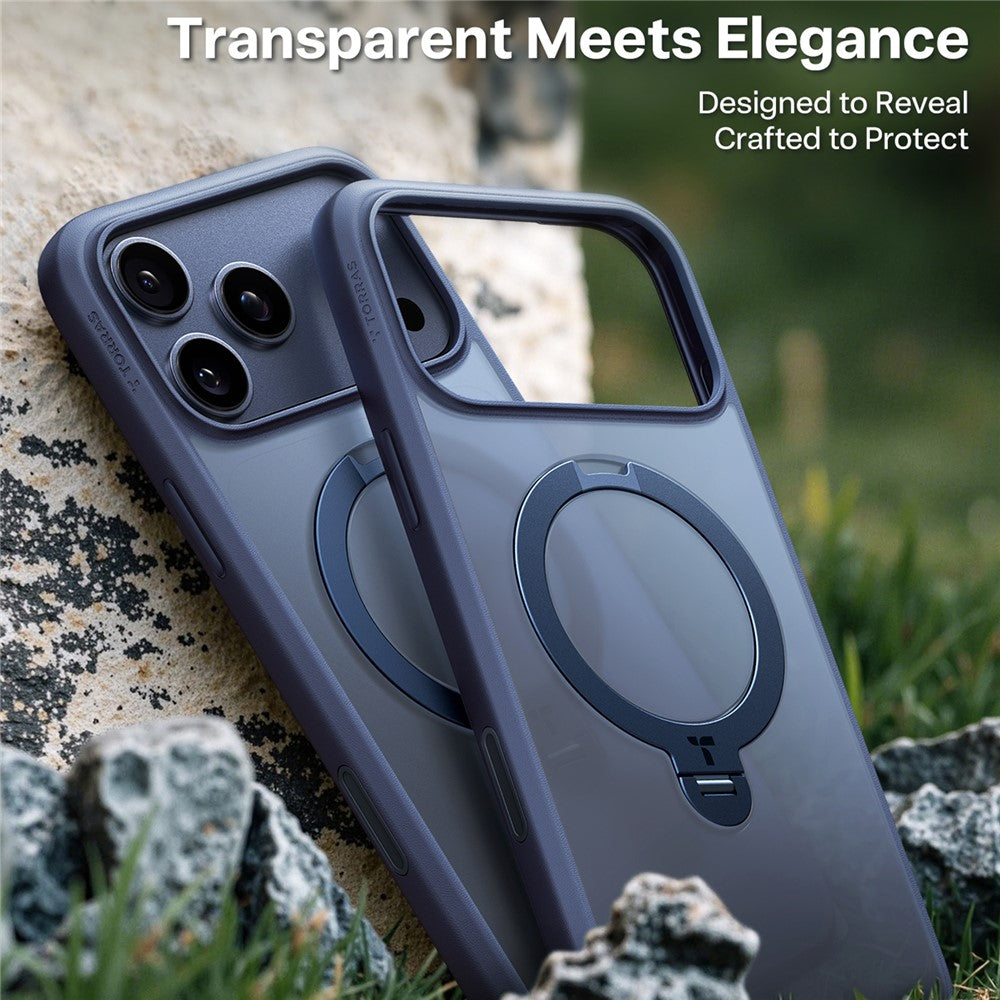 TORRAS For iPhone 17 Pro Max Case Magnetic Rotating Kickstand PC + TPU Phone Cover - Dark Blue