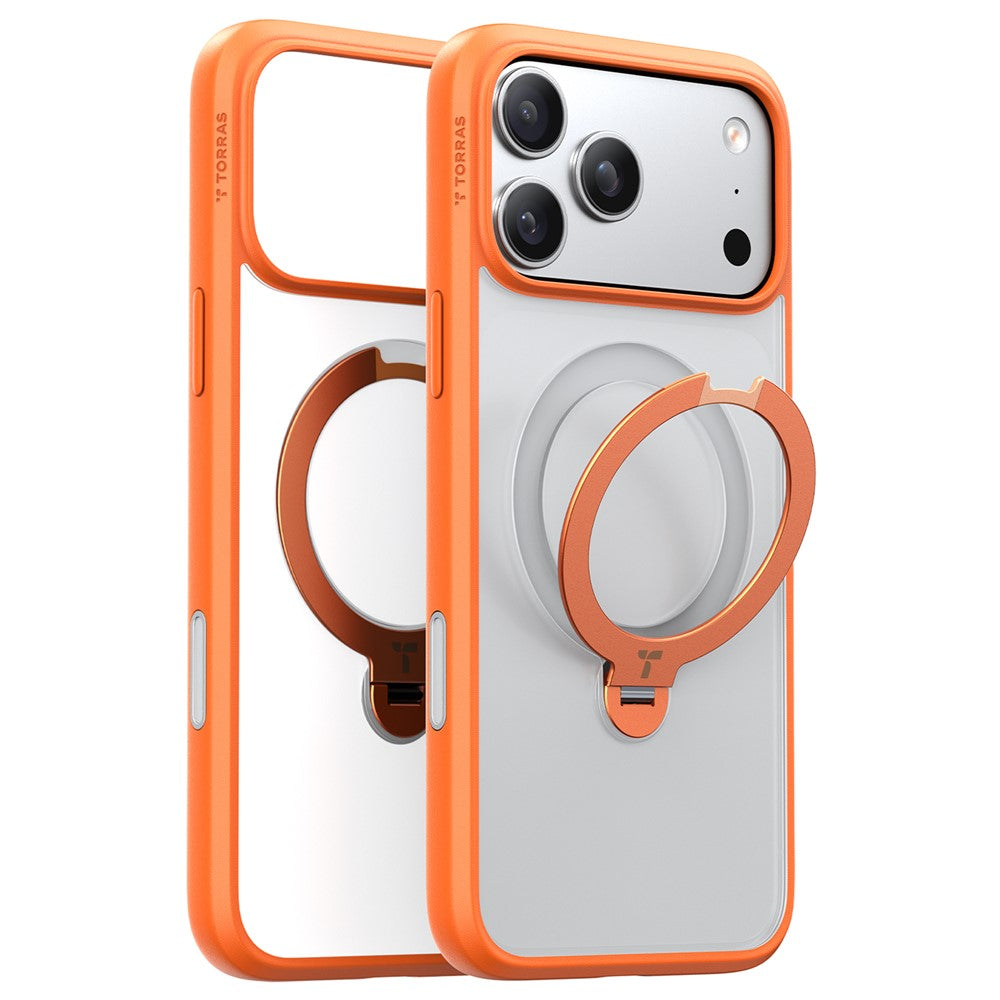 TORRAS For iPhone 17 Pro Max Case Magnetic Rotating Kickstand PC + TPU Phone Cover - Orange
