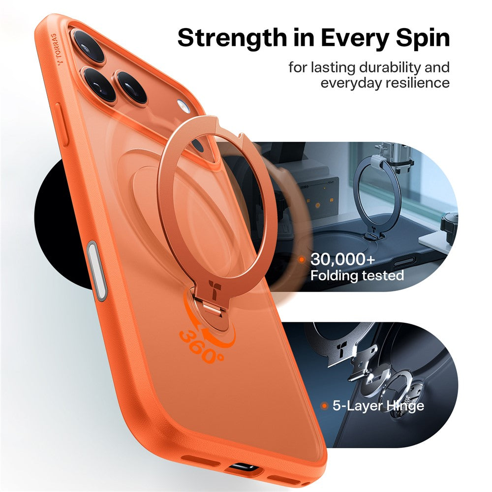 TORRAS For iPhone 17 Pro Max Case Magnetic Rotating Kickstand PC + TPU Phone Cover - Orange