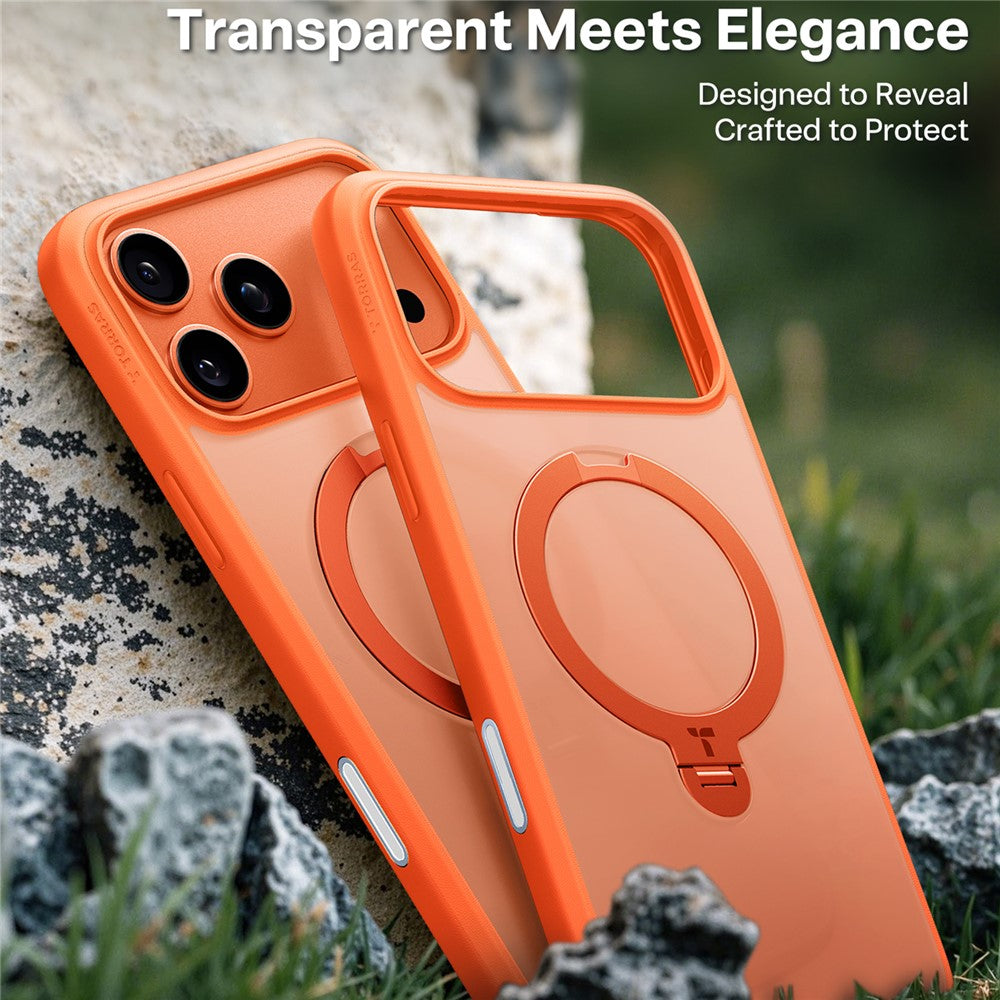 TORRAS For iPhone 17 Pro Max Case Magnetic Rotating Kickstand PC + TPU Phone Cover - Orange