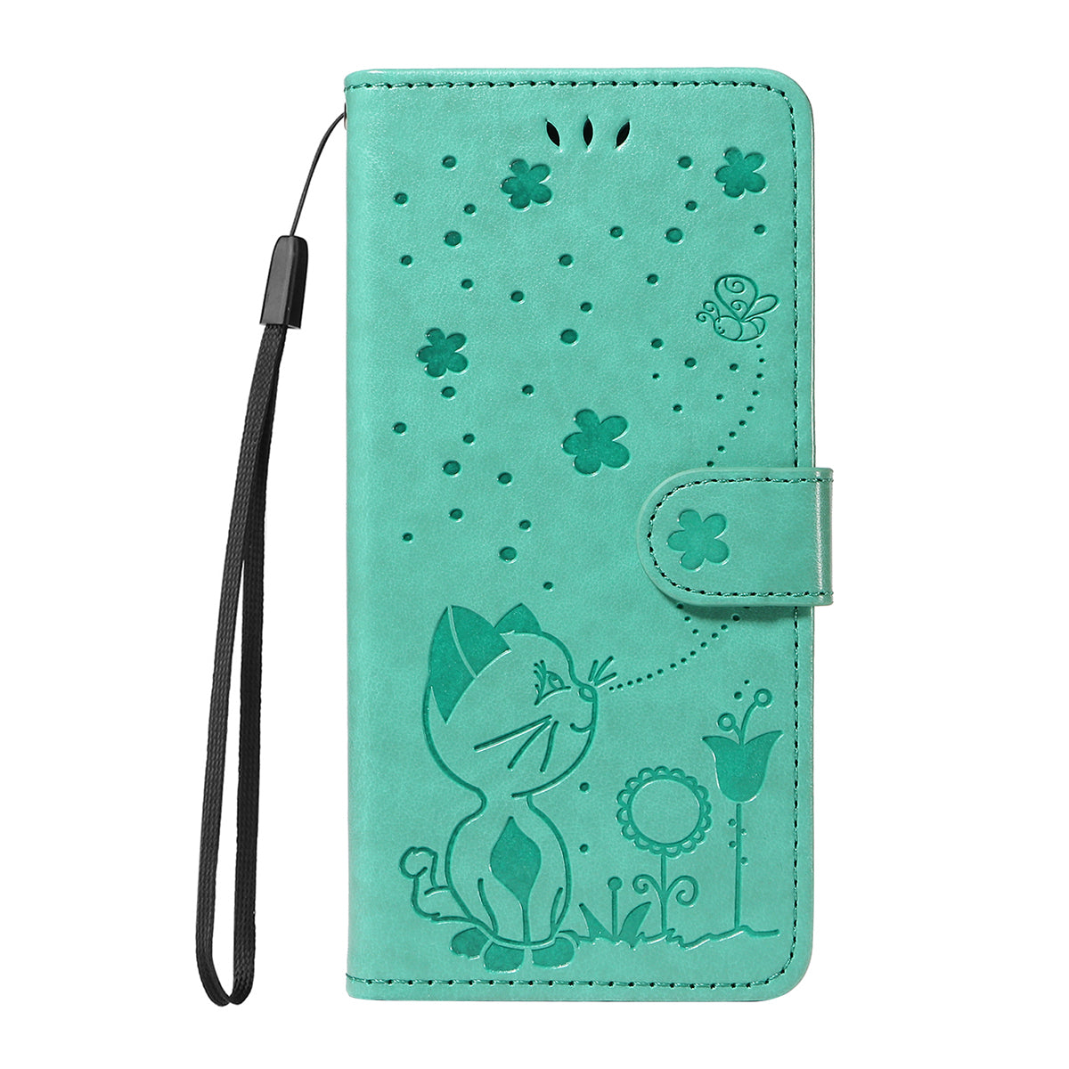 For Oppo Reno14 Pro 5G (China) / Oppo Reno14 Pro 5G (Global) Leather Wallet Case Cat Bee Pattern Phone Cover Stand - Green